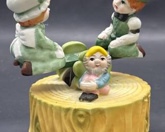 Ceramic Irish Children Wind-Up Music Box