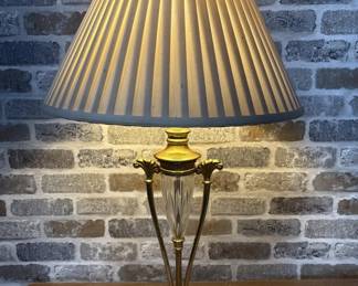 Brass & Crystal Table Lamp w/ Scalloped Shade