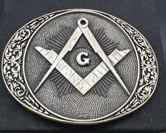 Silver-Tone Masonic Belt Buckle