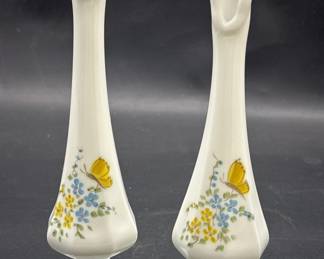 Pair Vtg. Fenton Milk Glass Bud Vases w/ Flower