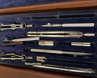 Vintage Set of Drafting Tools in Velvet Lined Case