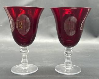 (2) Ruby Red w/ Clear Stem Water Goblets