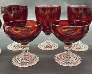 (7) Vtg. Bubble Foot Ruby by Anchor Hocking