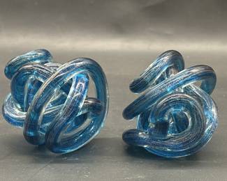 (2) Pier One Art Glass Rope Knot Paperweights