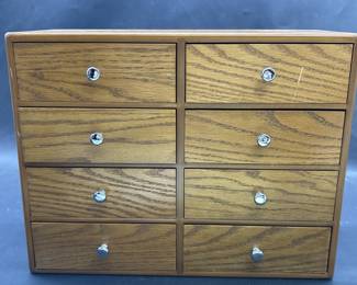 Vintage Oak Divided Drawer Bin Storage Cabinet