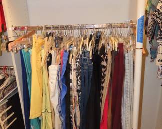 Three closets of Chicos clothing size 0, 00 and 1.