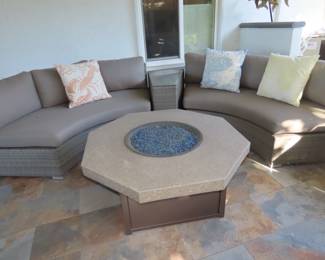 Outdoor firetable, three piece outdoor conversation set.