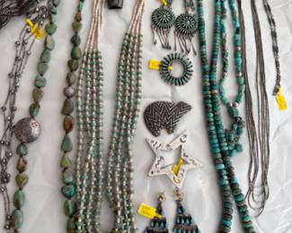 Beautiful Native American jewelry.  Blue and green turquoise.  Needlepoint Zuni.