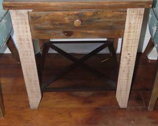 Distressed wood end table.