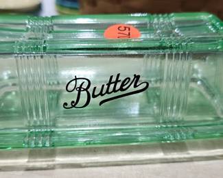 GREEN GLASS BUTTER DISH