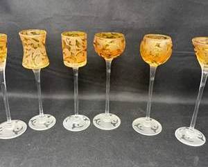 Lot 51  Set of 6 Gold Etched Cordial Liqueur Glasses  Mixed Shapes