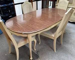 Lot 127  French Provincial Dining Set  Table  4 CaneBack Chairs