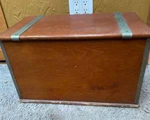 Lot 148  Vintage Wooden Storage Chest with Metal Reinforcements