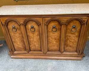 Lot 147  Vintage MidCentury Wood and Marble Like Top Sideboard Cabinet