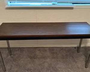 Lot 174  Vintage Woodgrain Office Desk with Metal Legs