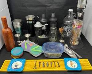 Lot 87  Vintage Barware and Curley Feed  Grain Advertising Ashtrays Lot