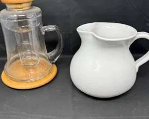 Lot 90  Vintage Glass and Ceramic Pitcher Lot