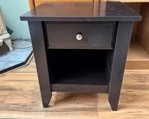 Lot 114  Black Wooden Side Table with Drawer and Shelf