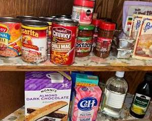 Lot 45  Unexpired Canned Goods, Baking Supplies, Seasonings  Snacks