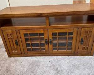 Lot 17  Wood TV Entertainment Stand with Glass Doors