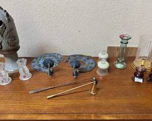 Lot 18  Decorative Home Accents Lot  Art Pottery, Candlesticks, Metal Wall Decor  More