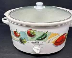 Lot 39  Hamilton Beach Meal Maker Slow Cooker w Glass Lid  Vintage Vegetable Design Crock Pot