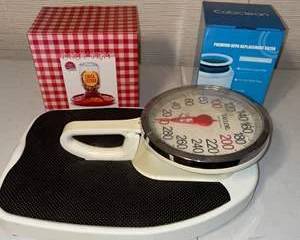 Lot 170  Vintage Analog Bathroom Scale, HEPA Replacement Filter, and Party Tray Set