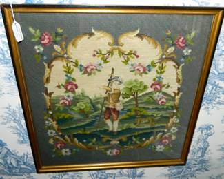 Needlepoint of Boy and Dog