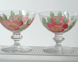 Hand-painted Franciscan glasses can be used for champagne or desserts