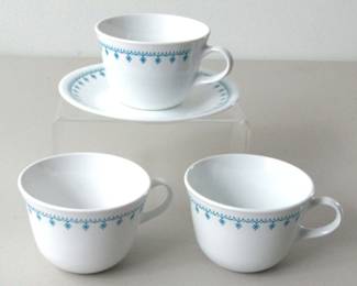 Three Corelle Cups, One Saucer