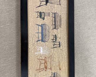 Framed Susan Clickner Art "33 Antique Chairs"