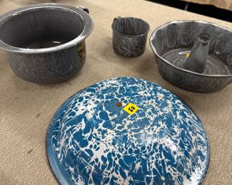 Vintage Blue and White Enamelware Bowl/Basin