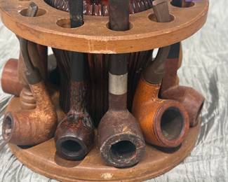 Vintage Tobacco Pipes with Holder Stand