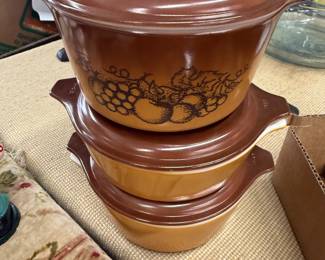 Vintage Pyrex Old Orchard Casserole Dish Set 
