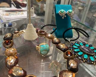 bling bling - costume - statement necklace - from chicos  barse bronze turquoise  ring -   lots of fun costume  !!    