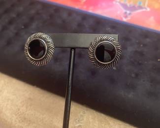 RETIRED STERLING AND ONYX JAMES AVERY PIECED EARRINGS FRENCH CLIP 