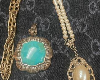 barse bronze turquoise pendent    and other costume   