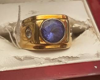 HAVE APPRAISAL ON THIS 18K GOLD TANZANITE AND DIAMOND MENS RING - HEAVY AND STATEMENT PIECE FOR SURE   