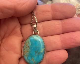 STERLING  AND TURQUOISE PENDANT  CAN BE SOLD WITH OR WITHOUT CHAIN 