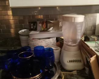 Blue glasses in kitchen