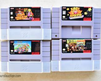 Super Mario RPG Legend of the 7 Stars, Super Mario Kart, Kirby Super Star, and Donkey Kong Country 2 SNES Games