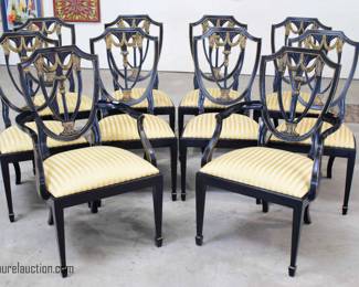 10 Henkel Harris Ebonized and Gold Painted Dining Chairs