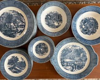 Currier & Ives Blue and White Transferware Dishes