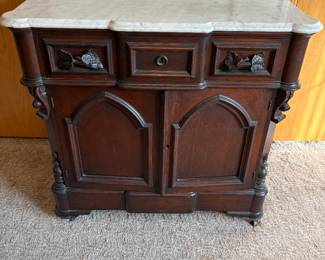 Antique Victorian Walnut Marble-Top Commode 1870