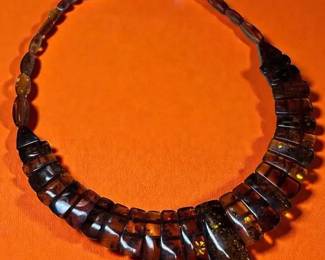 Graduated Dark Amber Bead Necklace 