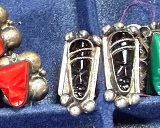 Vintage Mexico Silver Stone Mayan Theme Earrings