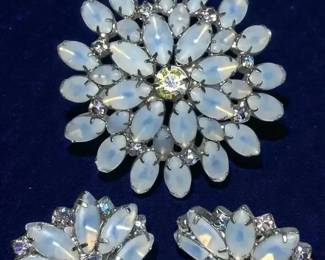 Blue Opalescent Brooch Earrings 