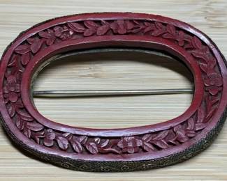 Chinese Carved Cinnabar Brooch Pin