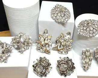 Vintage Clip Earrings Classic Rhinestones