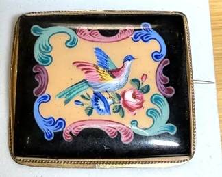 Vintage Brooch Dove Flowers